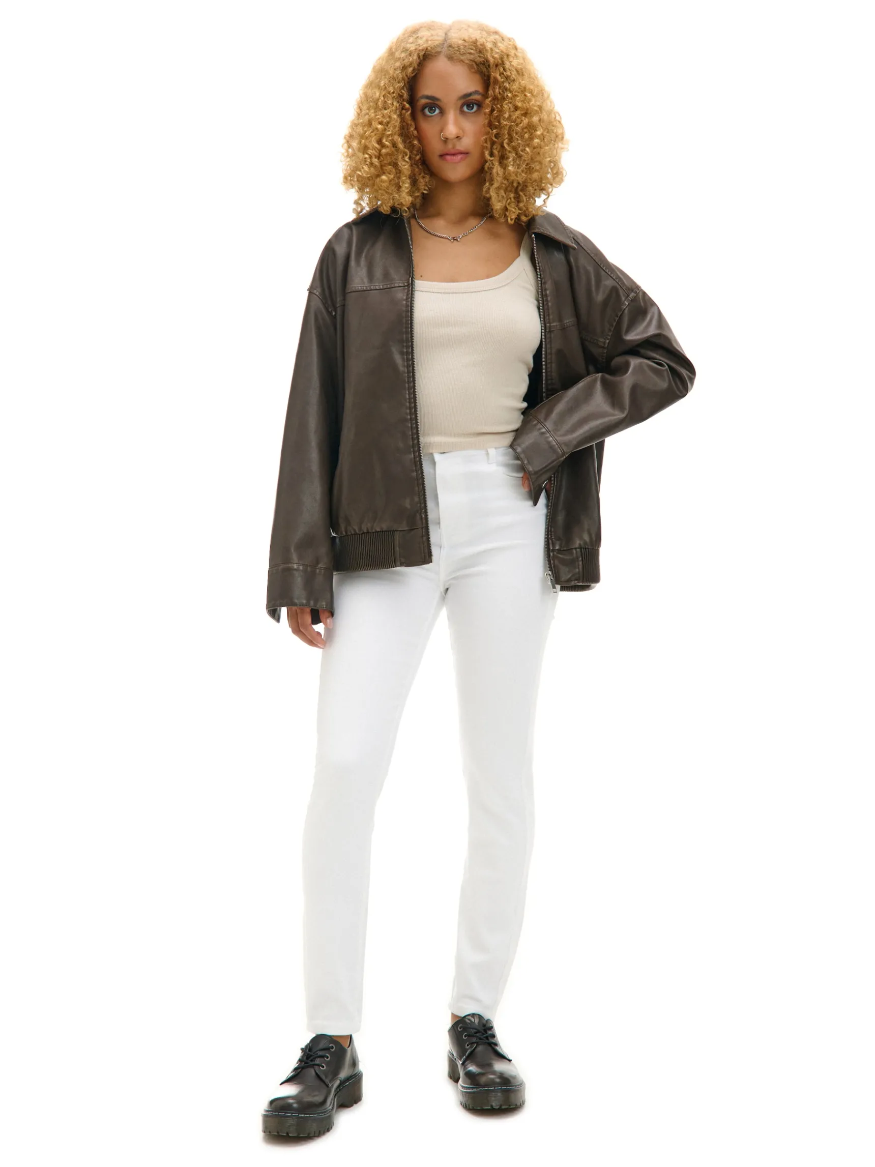Online Cropp Białe jeansy skinny biały