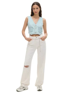 Discount Cropp Białe jeansy straight biały