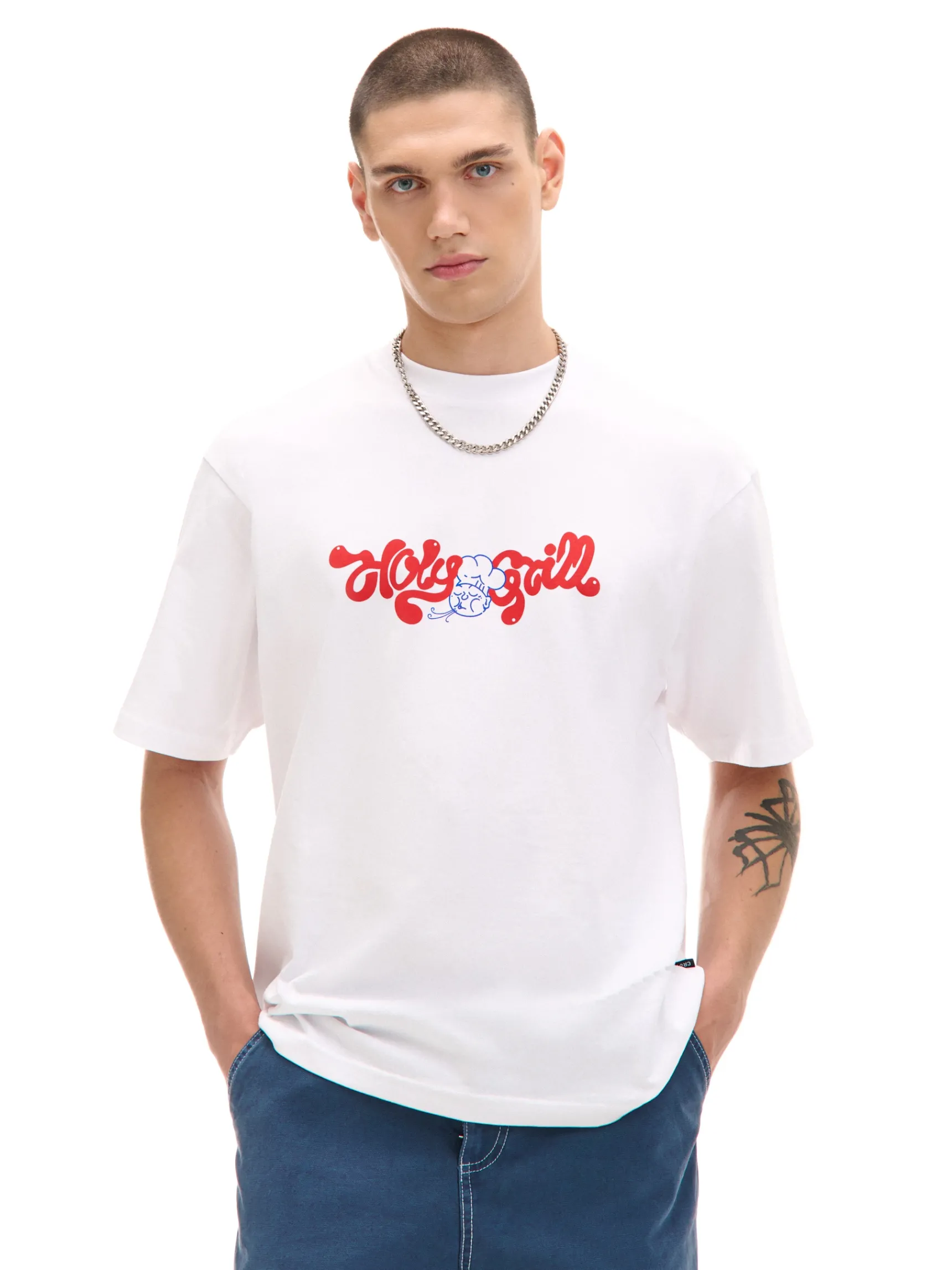Outlet Cropp T-shirt z grillowym nadrukiem biały
