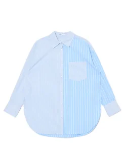 Sale Cropp Błękitna koszula oversize w pionowe paski niebieski