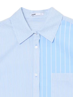 Sale Cropp Błękitna koszula oversize w pionowe paski niebieski