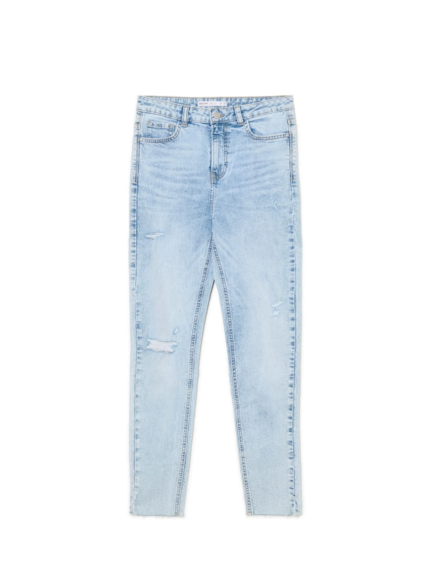 Best Cropp Błękitne jeansy skinny z przetarciami błękitny