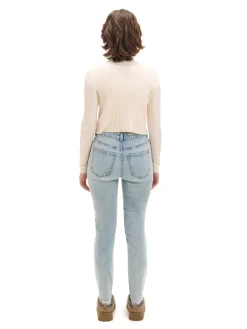 Best Cropp Błękitne jeansy skinny z przetarciami błękitny