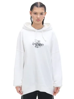Sale Cropp Bluza hoodie oversize z nadrukiem biały