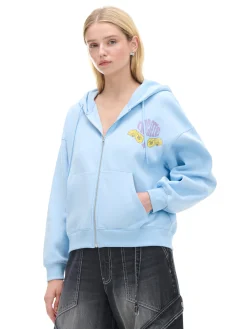 Clearance Cropp Bluza hoodie z kolorowym nadrukiem UNISEX błękitny