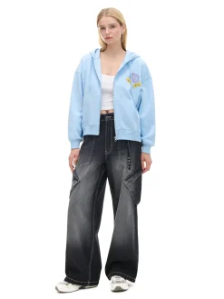 Clearance Cropp Bluza hoodie z kolorowym nadrukiem UNISEX błękitny