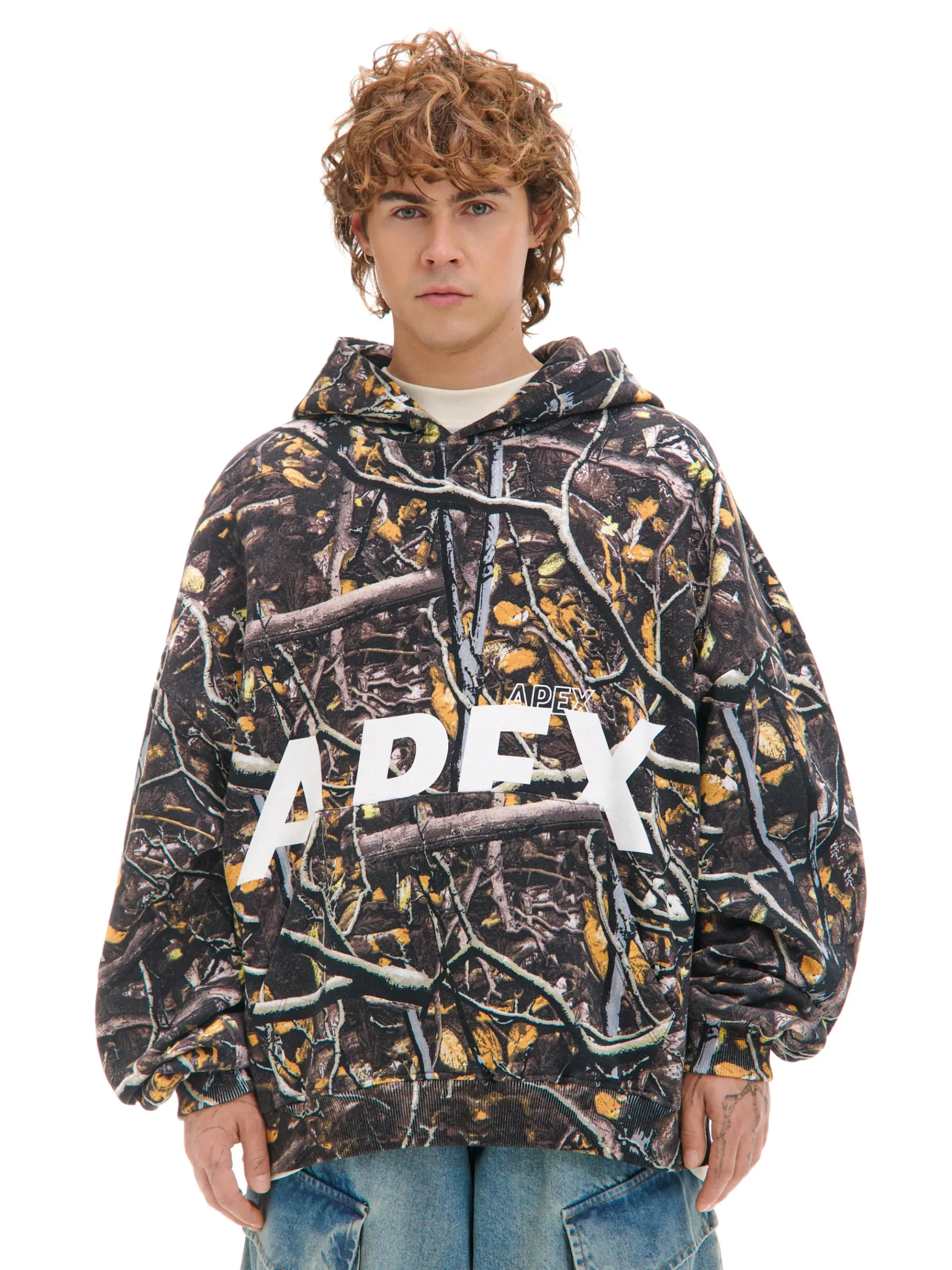 Best Cropp Bluza hoodie z leśnym nadrukiem biały