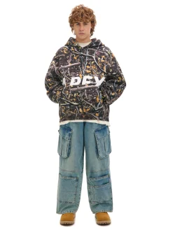 Best Cropp Bluza hoodie z leśnym nadrukiem biały