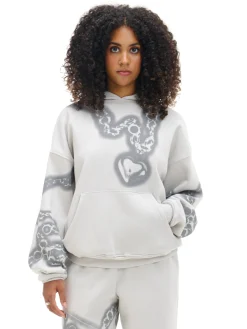 Online Cropp Bluza hoodie z motywem łańcucha UNISEX jasnyszary