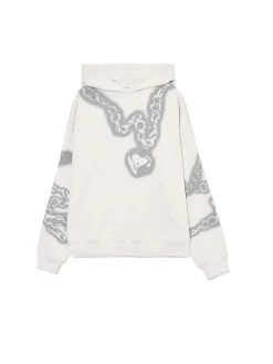 Online Cropp Bluza hoodie z motywem łańcucha UNISEX jasnyszary