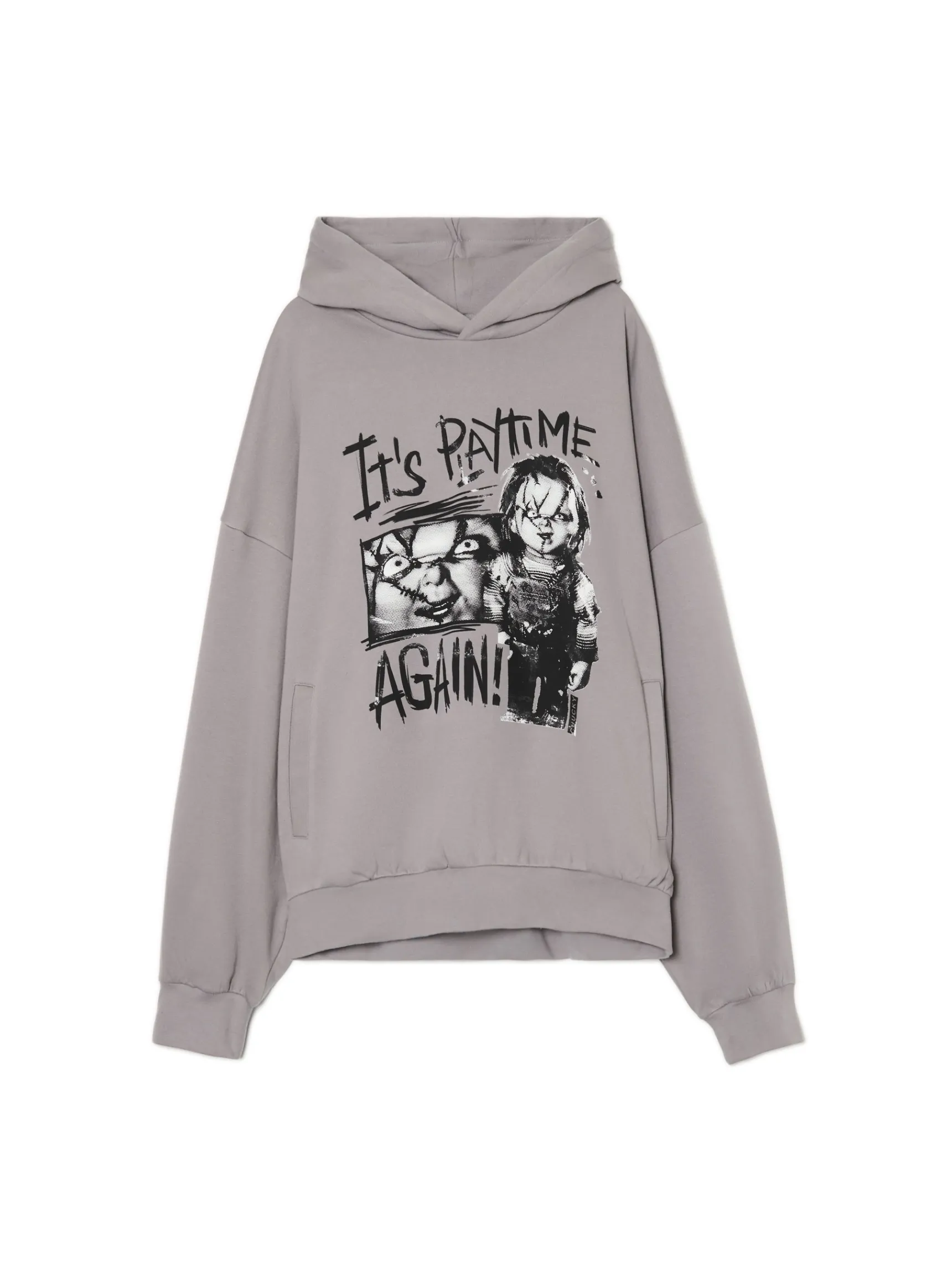 Sale Cropp Bluza z kapturem i Laleczką Chucky jasnyszary
