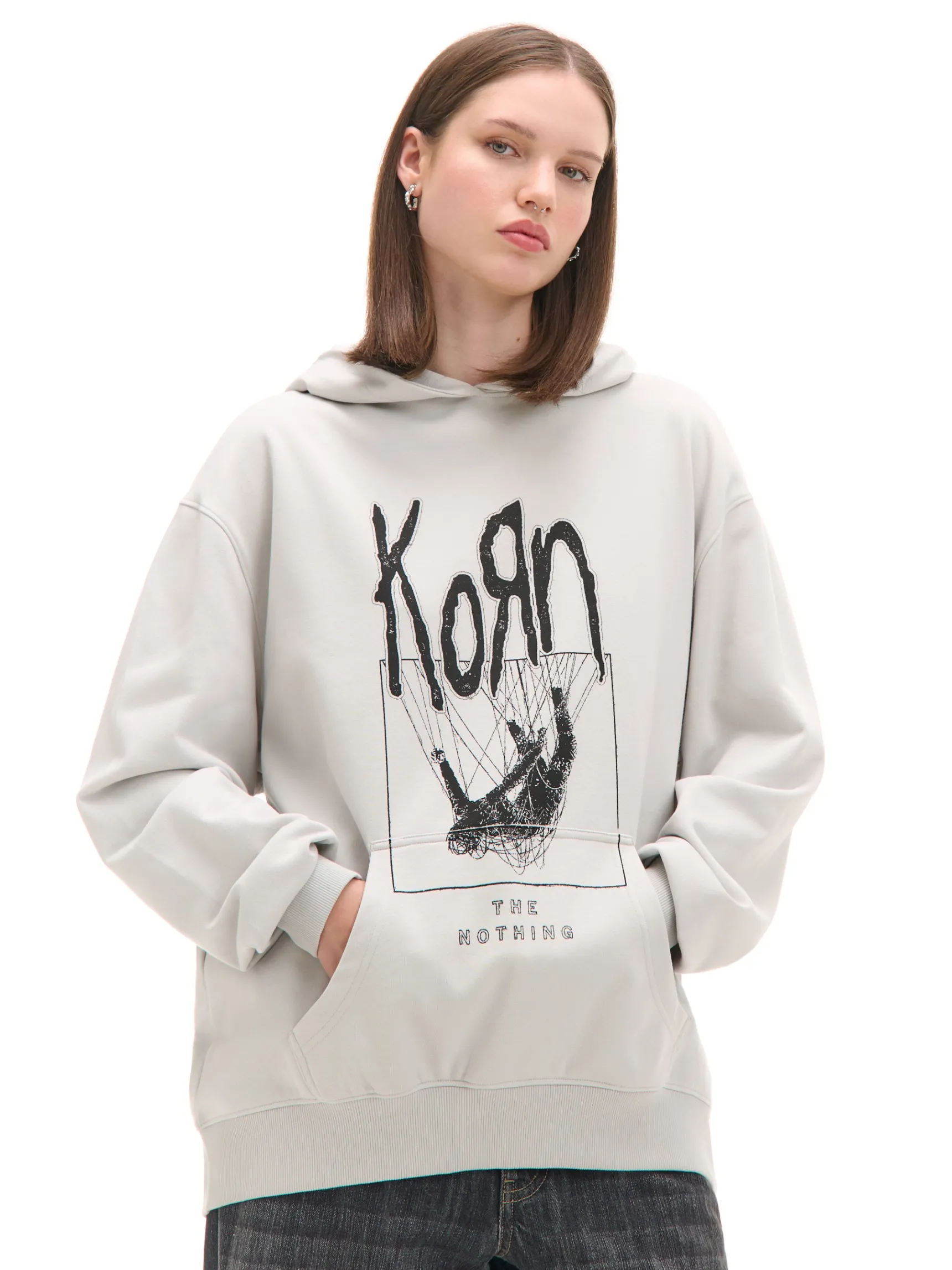 Discount Cropp Bluza z kapturem i nadrukiem Korn jasnyszary