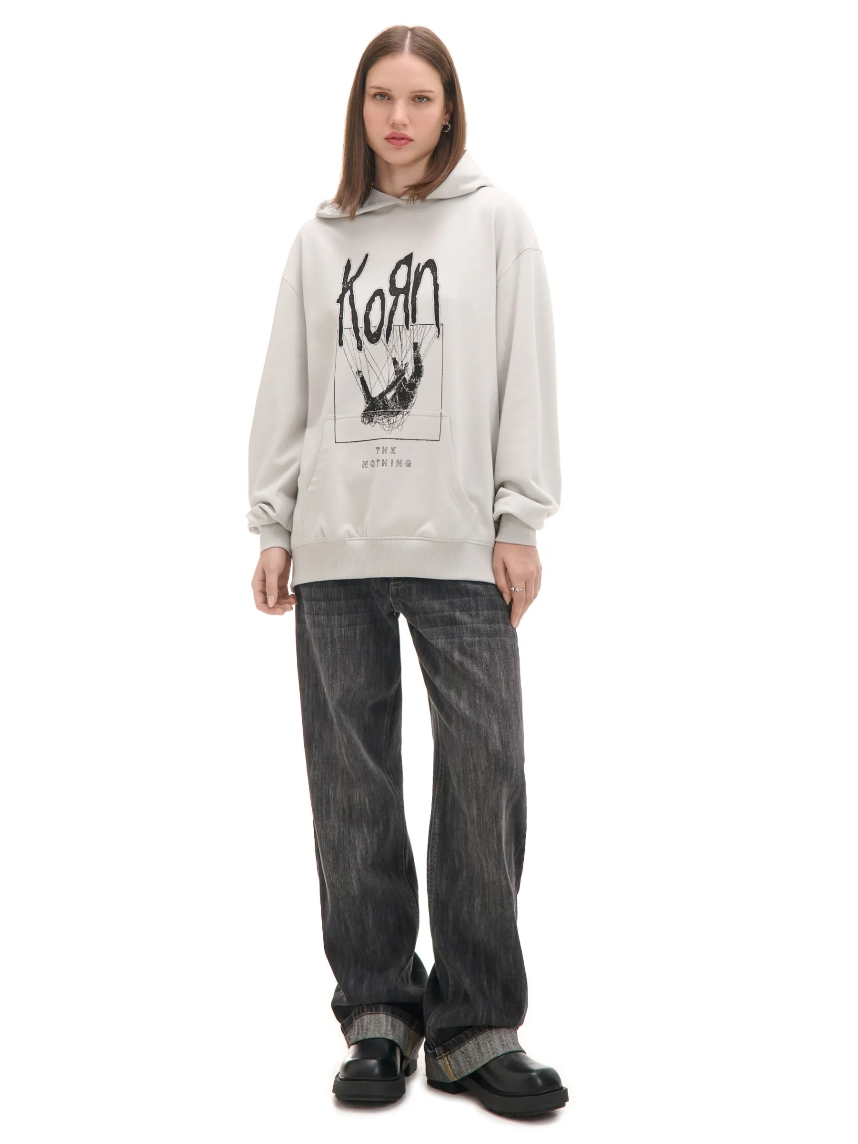 Discount Cropp Bluza z kapturem i nadrukiem Korn jasnyszary