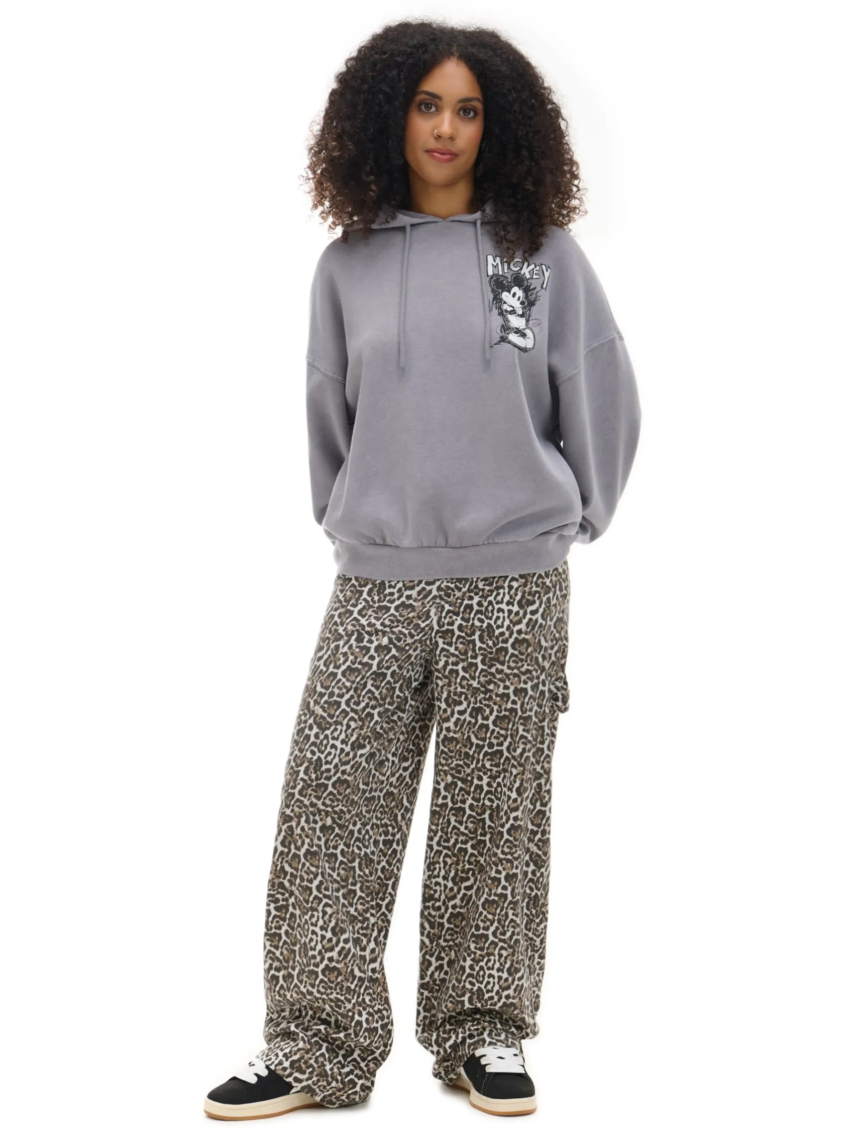 Outlet Cropp Bluza z kapturem Mickey Mouse jasnyszary