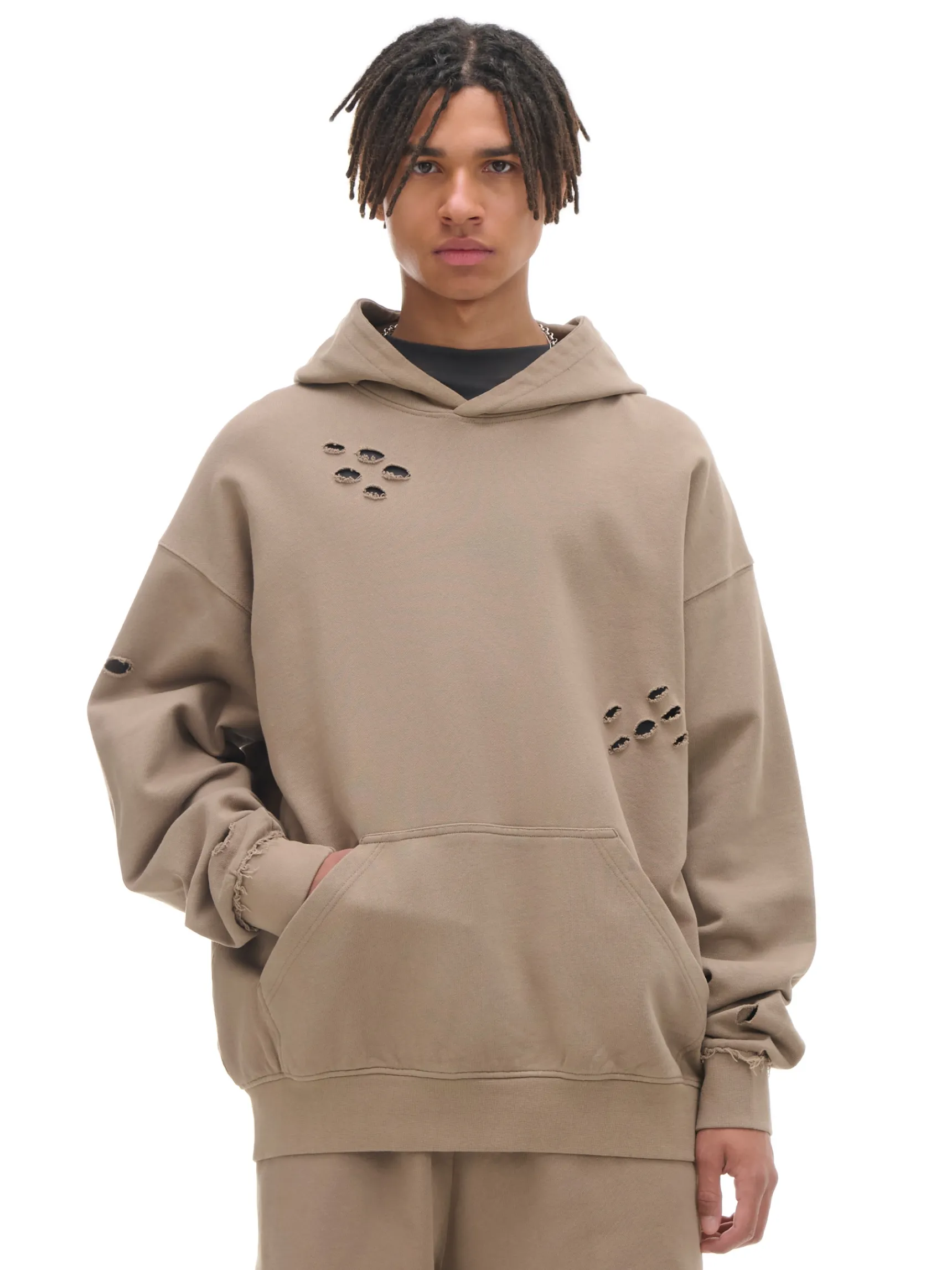 Best Cropp Bluza z kapturem z ozdobnymi wycięciami beżowy