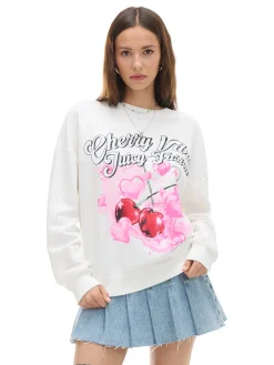 Online Cropp Bluza z nadrukiem cherry kremowy