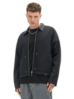 Best Cropp Bluza ze skórzanym kołnierzykiem czarny