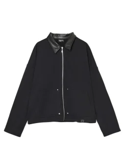 Best Cropp Bluza ze skórzanym kołnierzykiem czarny