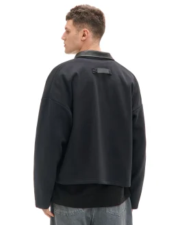 Best Cropp Bluza ze skórzanym kołnierzykiem czarny