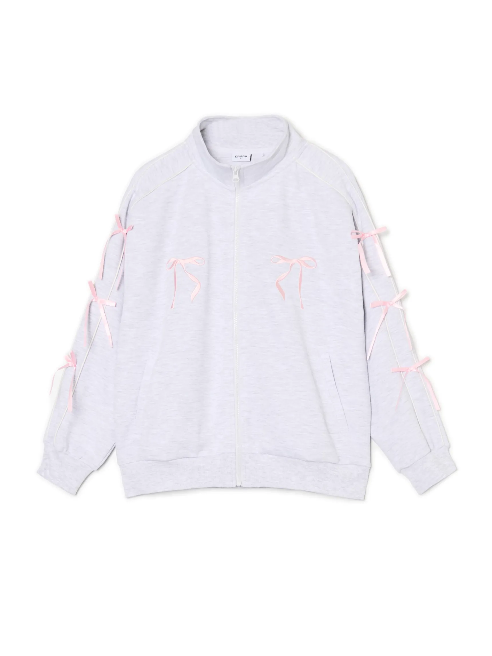 Best Cropp Bluza ze stójką i kokardami jasnyszary