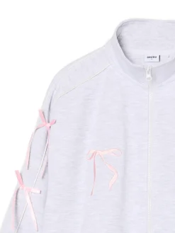 Best Cropp Bluza ze stójką i kokardami jasnyszary