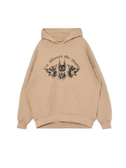Best Cropp Brązowa bluza hoodie z dobermanami UNISEX brązowy