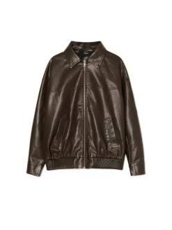 Online Cropp Brązowa kurtka bomber z efektem znoszenia brązowy