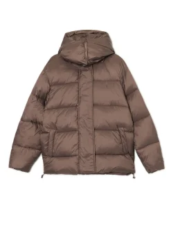 Discount Cropp Brązowa pikowana kurtka z kapturem brązowy