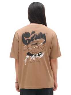 New Cropp T-shirt z kawą brązowy