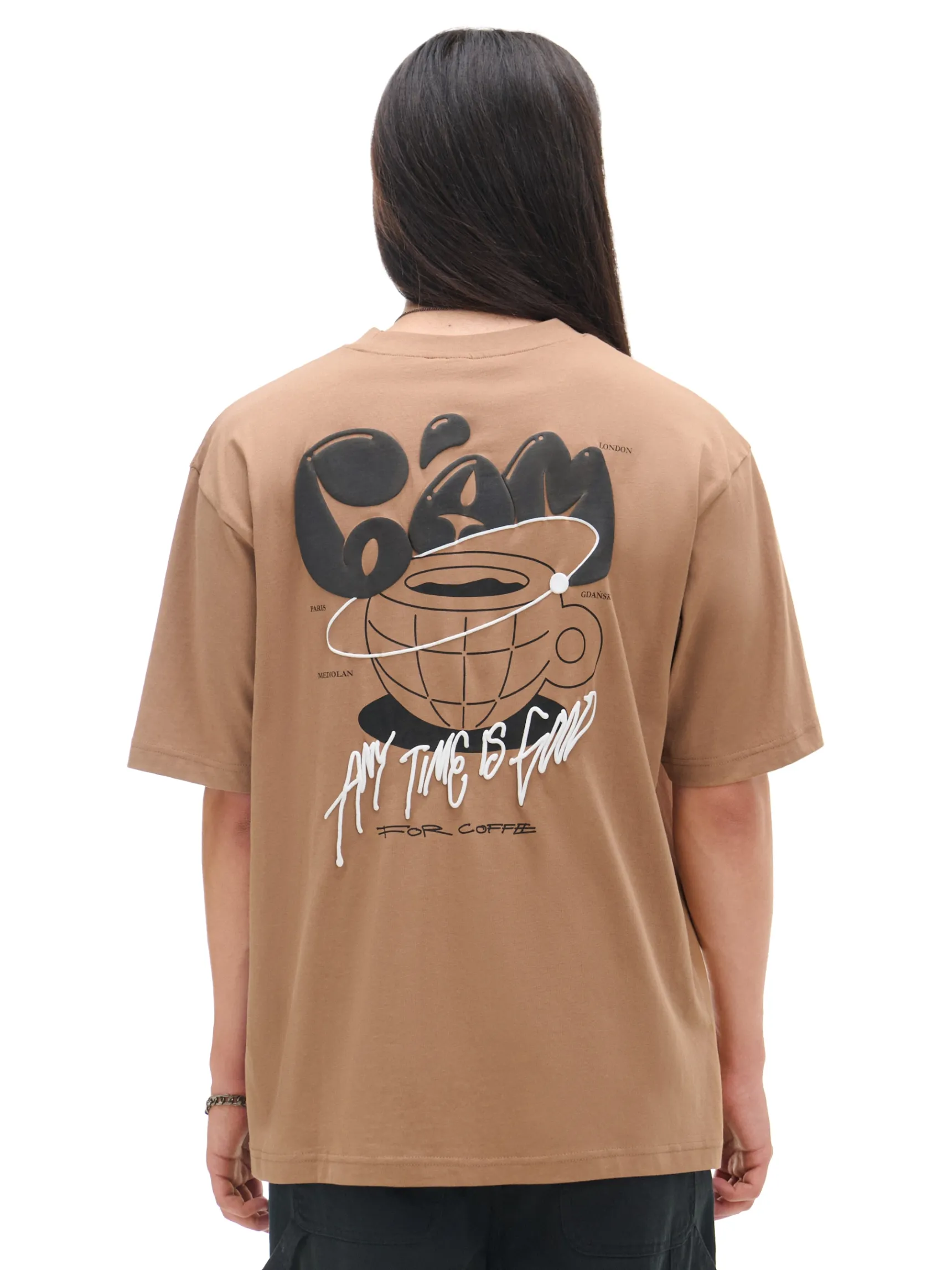 New Cropp T-shirt z kawą brązowy