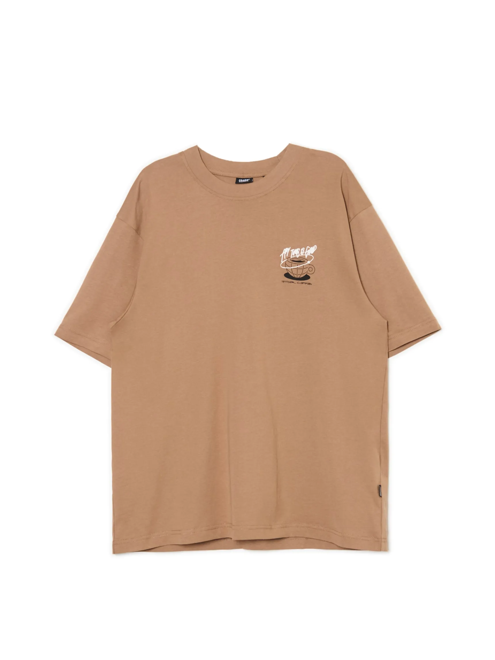 New Cropp T-shirt z kawą brązowy