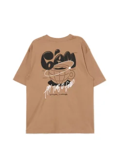 New Cropp T-shirt z kawą brązowy