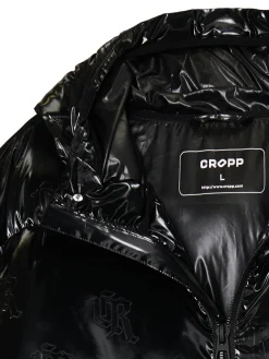 Best Cropp Błyszcząca kurtka puffer z kapturem czarny