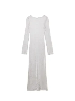 Discount Cropp Błyszcząca sukienka maxi jasnyszary