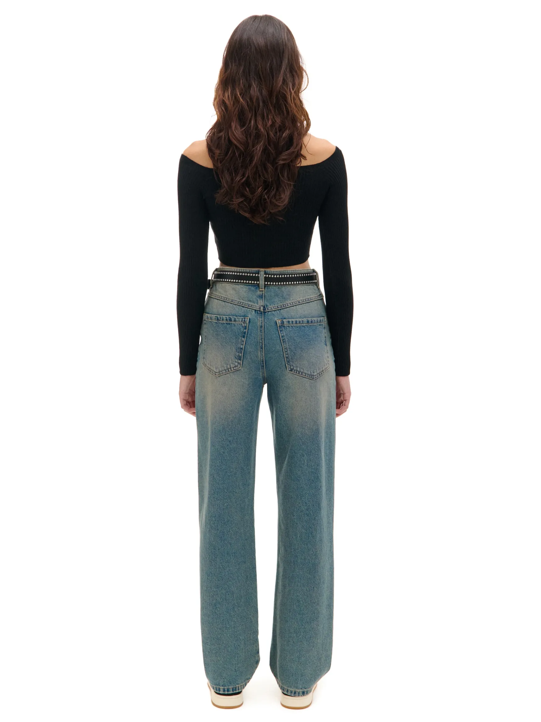 Clearance Cropp Ciemnoe jeansy straight z efektem sprania niebieski