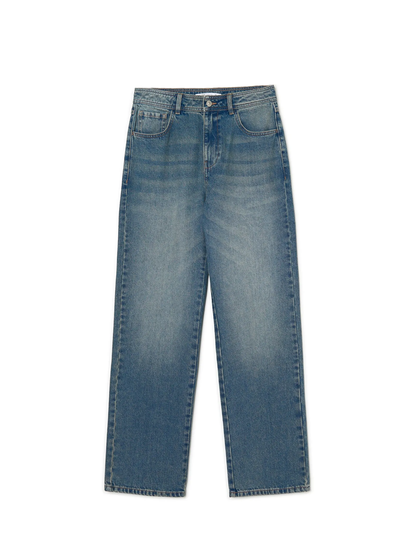 Clearance Cropp Ciemnoe jeansy straight z efektem sprania niebieski