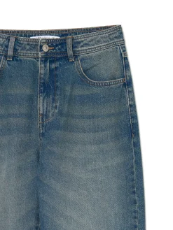 Clearance Cropp Ciemnoe jeansy straight z efektem sprania niebieski