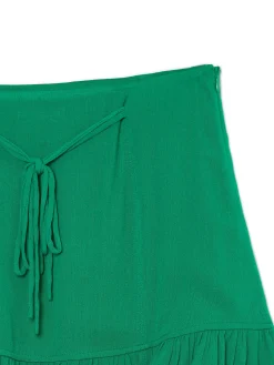 Discount Cropp Ciemnozielona spódniczka z wiązaniem zielony