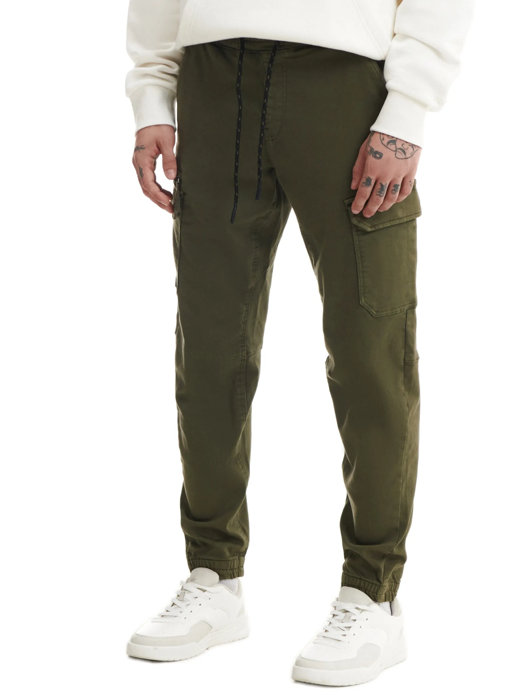Clearance Cropp Ciemnozielone joggery basic z kieszeniami cargo zielony