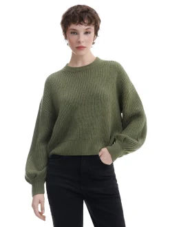 Best Cropp Ciemno sweter z szerokim rękawem zielony
