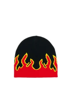 Outlet Cropp Czapka beanie z nadrukiem płomieni czerwony