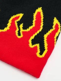 Outlet Cropp Czapka beanie z nadrukiem płomieni czerwony