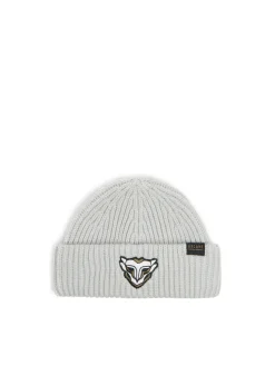 Best Cropp Czapka beanie z naszywką Arcane beżowy
