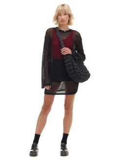 Discount Cropp Czarna ażurowa sukienka czarny