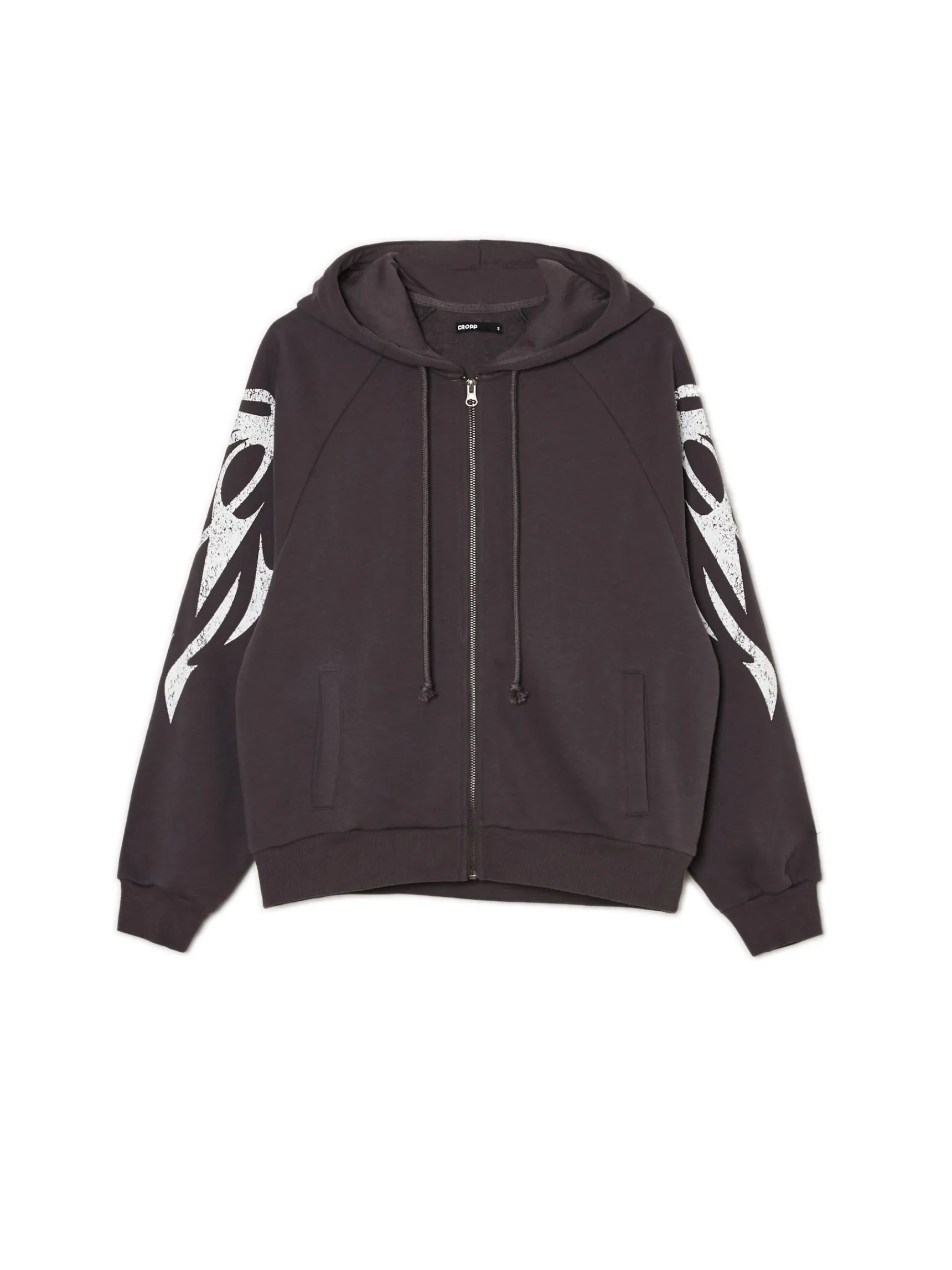 Online Cropp Czarna bluza hoodie z czaszkami szary