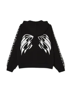 Best Cropp Czarna bluza hoodie z motywem skrzydeł czarny
