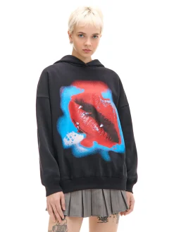 Fashion Cropp Czarna bluza hoodie z nadrukiem czarny