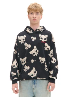 Online Cropp Czarna bluza z czaszkami kotów czarny