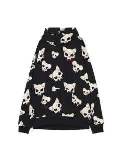Online Cropp Czarna bluza z czaszkami kotów czarny