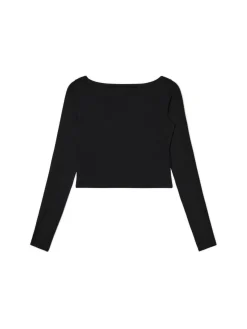 Best Cropp Czarna bluzka longsleeve z wiskozą czarny